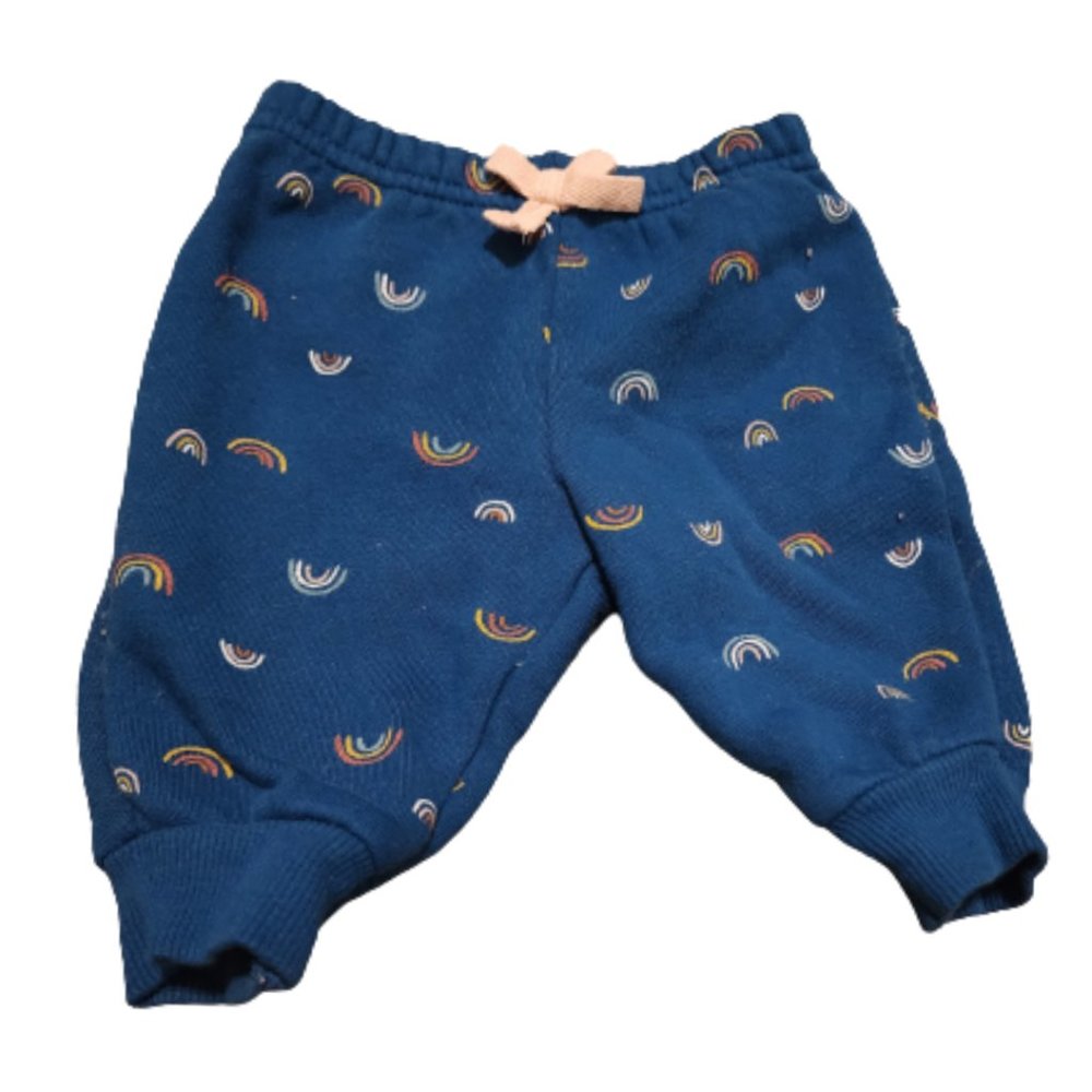 Carter's Jogger Pants Girls Sz 3M Blue Rainbow Design Pull On Tapered Leg